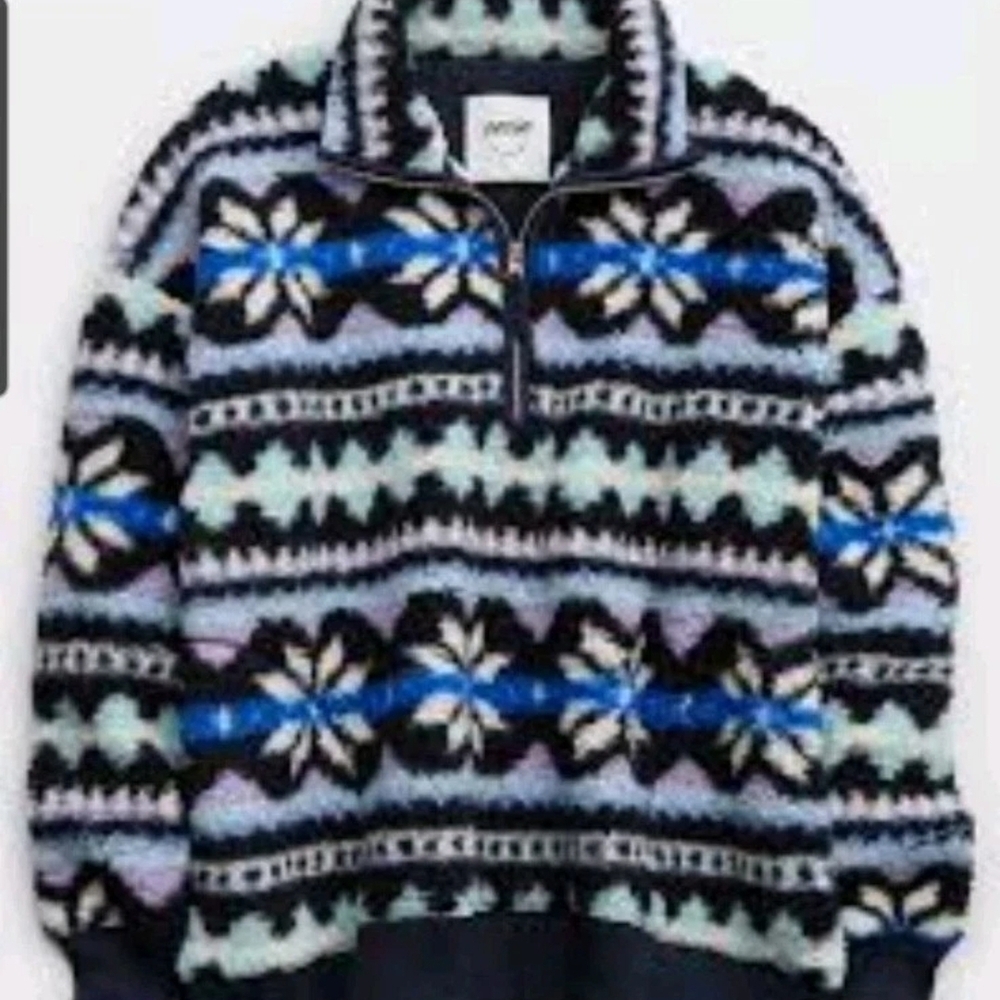 Aerie Womens Size XS Hometown Holiday Quarter Zip Oversized Sweatshirt Snowflake